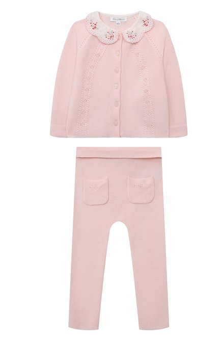 Детский комплект из кардигана и брюк TARTINE ET CHOCOLAT светло-розового цвета, арт. TX36020/18M-3A | Фото 1 (Нос: Не проставлено; Материал внешний: Хлопок; Материал сплава: Проставлено)