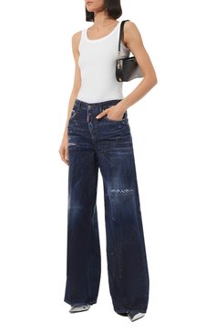 Женские джинсы DSQUARED2 темно-синего цвета, арт. S72LB0602/S30789 | Фото 2 (Длина (брюки, джинсы): Удлиненные; Силуэт Ж (брюки и джинсы): Широкие; Кросс-КТ: Деним; Стили: Гранж; Материал сплава: Проставлено; Материал внешний: Хлопок, Деним; Детали: Потертости; Драгоценные камни: Проставлено)