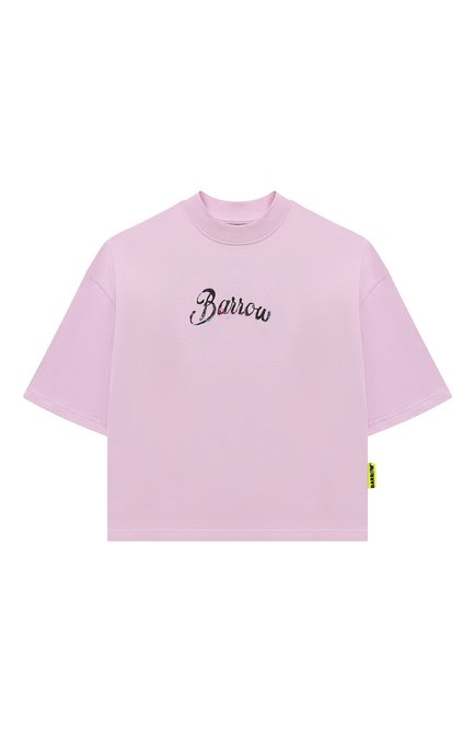 Детская хлопковая футболка BARROW розового цвета, арт. S4BKJGTH124 | Фото 1 (Рукава: Длинные; Материал сплава: Проставлено; Материал внешний: Хлопок; Драгоценные камни: Проставлено)