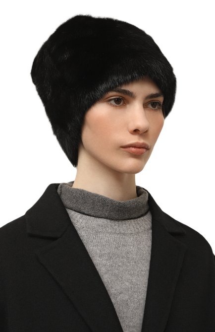 Женская шапка фанни из меха норки FURLAND черного цвета, арт. 0062400110106600115 | Фото 2 (Материал: Натуральный мех)