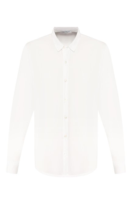 Мужская хлопковая рубашка JAMES PERSE белого цвета, арт. MLC3408 | Фото 1 (Рукава: Длинные; Материал внешний: Хлопок; Длина (для топов): Стандартные; Мужское Кросс-КТ: Рубашка-одежда; Статус проверки: Проверена категория; Принт: Однотонные; Случай: Повседневный; Манжеты: На пуговицах; Воротник: Кент; Рубашки М: Regular Fit)