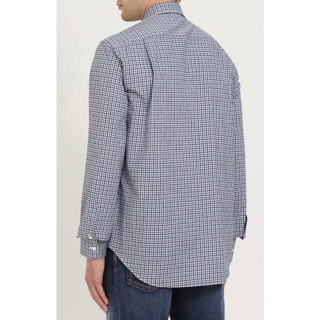 фото Хлопковая рубашка в клетку с воротником button-down brioni