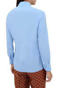 Женская шелковая рубашка GUCCI голубого цвета, арт. 627407/ZAEWU | Фото 4 (Материал внешний: Шелк; Рукава: Длинные; Принт: Без принта; Женское Кросс-КТ: Рубашка-одежда; Длина (для топов): Стандартные; Региональные ограничения белый список (Axapta Mercury): RU; Стили: Классический)