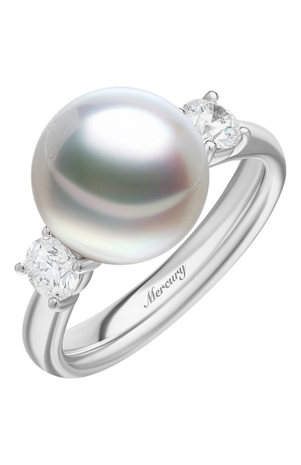 Женские кольцо MERCURY бесцветного цвета, арт. MR22907/PRL10/1RD0.25 | Фото 1 (Материал сплава: Белое золото; Драгоценные камни: Бриллианты)