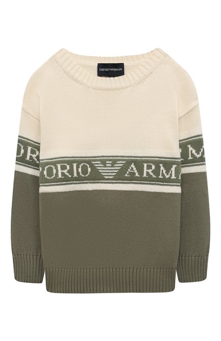 Детский хлопковый свитер EMPORIO ARMANI зеленого цвета по цене 29950 руб., арт. 3D4M50/4M0AZ | Фото 1