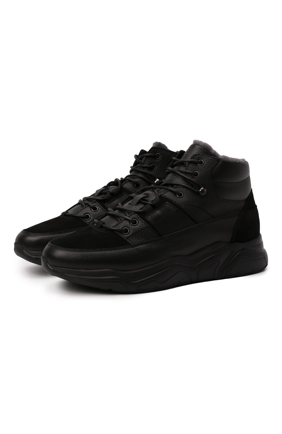 Мужские кожаные кроссовки DOUCAL'S черного цвета, арт. DU2902JUSTPM533NN00 | Фото 1 (Материал утеплителя: Натуральный мех; Стили: Классический; Подошва: Массивная)