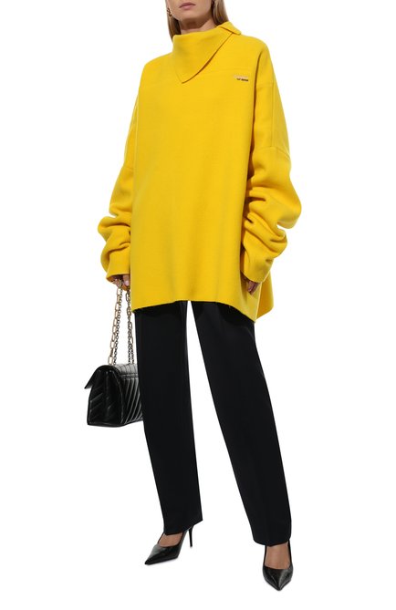 Женский шерстяной свитер RAF SIMONS желтого цвета, арт. 212-W203-20031 | Фото 2 (Материал внешний: Шерсть; Рукава: Длинные; Длина (для топов): Удлиненные; Женское Кросс-КТ: Свитер-одежда; Стили: Спорт-шик)