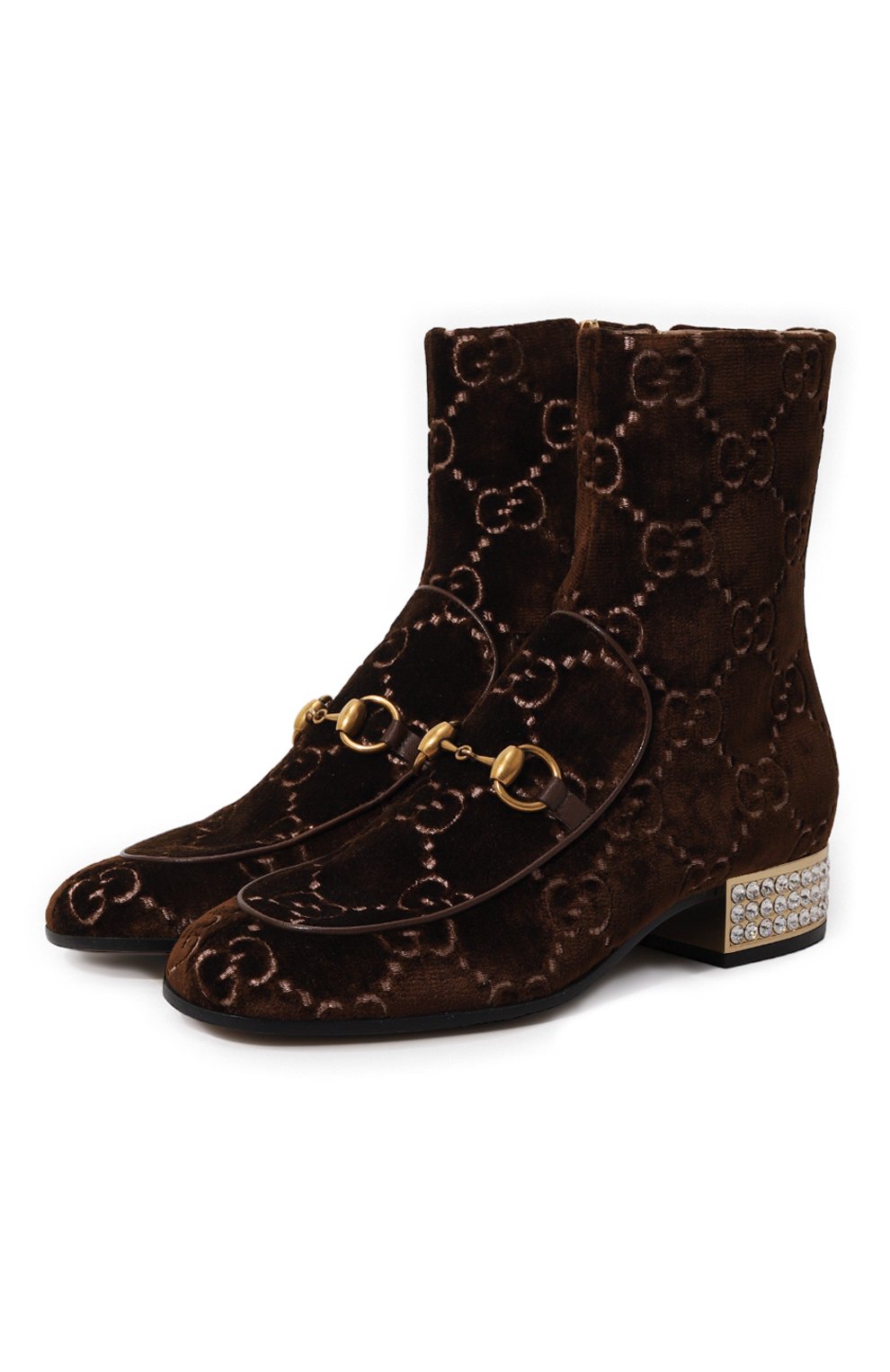 NEW Authentic Gucci Boots GG Brown Velvet Horsebit Womens 525242