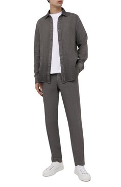 Мужские льняные брюки 120% LINO серого цвета, арт. V0M2411/0253/S00 | Фото 2 (Силуэт М (брюки): Чиносы; Длина (брюки, джинсы): Стандартные; Случай: Повседневный; Материал внешний: Лен; Стили: Кэжуэл)