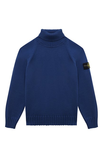 Детский хлопковый свитер STONE ISLAND синего цвета, арт. 504A2/10-12 | Фото 1 (Материал внешний: Хлопок; Материал сплава: Проставлено; Драгоценные камни: Проставлено; Р укава: Длинные)