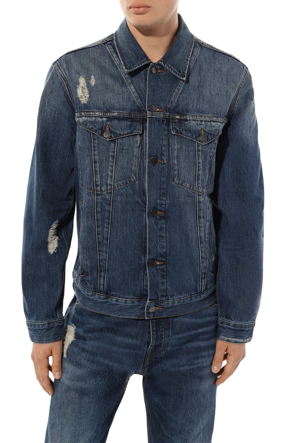 Мужская джинсовая куртка A-COLD-WALL* синего цвета, арт. ACWMH042 | Фото 3 (Кросс-КТ: Куртка, Деним; Рукава: Длинные; Стили: Гранж, Кэжуэл; Материал сплава: Проставлено; Материал внешний: Хлопок, Деним; Драгоценные камни: Проставлено; Длина (верхняя одежда): Короткие)