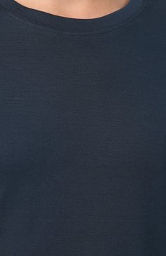 Мужская хлопковая футболка BOTTEGA VENETA синего цвета, арт. 575589/VKAB0 | Фото 5 (Принт: Без принта; Рукава: Короткие; Длина (для топов): Стандартные; Мужское Кросс-КТ: Футболка-одежда; Материал сплава: Проставлено, Проверено; Материал внешний: Хлопок; Статус проверки: Проверено, Проверена категория; Драгоценные камни: Проставлено; Рукава от горловины: Короткие; Стили: Кэжуэл)