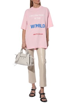 Женская хлопковая футболка VETEMENTS светло-розового цвета, арт. UE52TR220P 1611/W | Фото 2 (Принт: С принтом; Длина (для топов): Удлиненные; Материал внешний: Хлопок; Стили: Спорт-шик; Женское Кросс-КТ: Футболка-одежда; Рукава: 3/4)