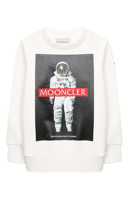 Детский хлопковый свитшот MONCLER белого цвета, арт. F2-954-8G725-20-809B3/4-6A | Фото 1 (Рукава: Длинные; Материал внешний: Хлопок; Мальчики Кросс-КТ: Толстовка-одежда, Свитшот-одежда; Региональные ограничения белый список (Axapta Mercury): RU; Ростовка одежда: 4 года | 104 см, 5 лет | 110 см, 6 лет | 116 см)