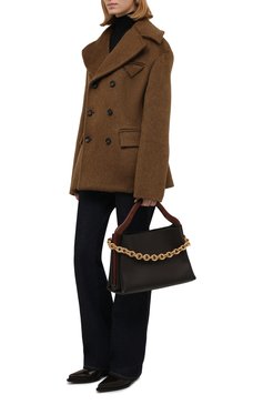 Женское пальто BOTTEGA VENETA коричневого цвета, арт. 666490/V0XS0 | Фото 2 (Материал внешний: Шерсть; Рукава: Длинные; Стили: Гламурный; Длина (верхняя одежда): Короткие; Материал подклада: Вискоза; 1-2-бортные: Двубортные)