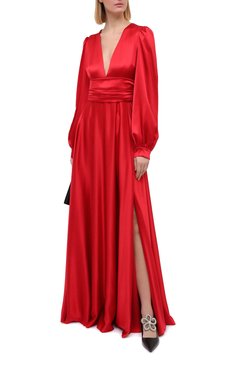 Женское шелковое платье DOLCE & GABBANA красного цвета, арт. F6K2PT/FU1NG | Фото 2 (Материал внешний: Шелк; Рукава: Длинные; Стили: Гламурный; Случай: Вечерний; Длина Ж (юбки, платья, шорты): Макси; Материал подклада: Шелк; Женское Кросс-КТ: Платье-одежда)