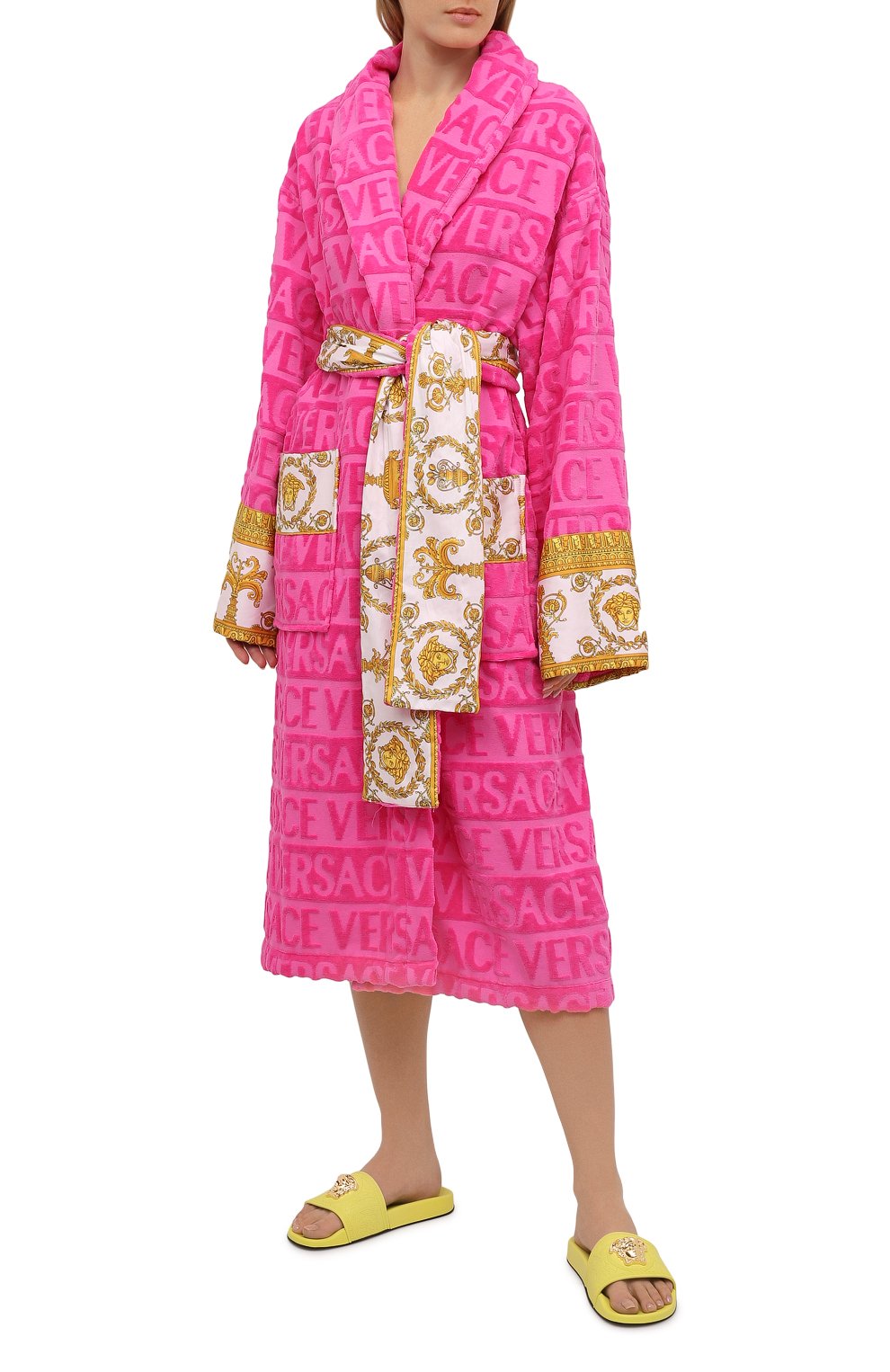 Женский хлопковый халат VERSACE фуксия цвета, арт. ZACJ00008/ZC0SP052 | Фото 2 (Материал внешний: Хлопок)