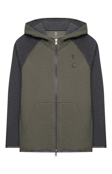 Детский хлопковая толстовка BRUNELLO CUCINELLI хаки цвета, арт. BD847E113B | Фото 1 (Рукава: Длинные; Материал внешний: Хлопок; Мальчики Кросс-КТ: Толстовка-одежда; Ростовка одежда: 10 - 11 лет | 140 - 146см, 8 лет | 128 см)
