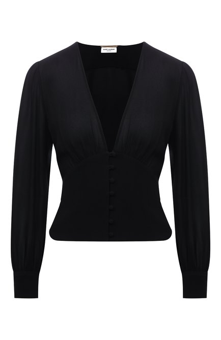 Женская блузка из вискозы SAINT LAURENT черного цвета по цене 144500 руб., арт. 689332/Y103W | Фото 1