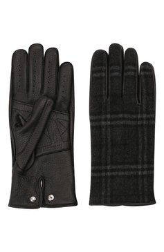 Мужские комбинированные перчатки BURBERRY темно-серого цвета, арт. 8046079 | Фото 2 (Материал: Текстиль, Шерсть; Мужское Кросс-КТ: Кожа и замша)