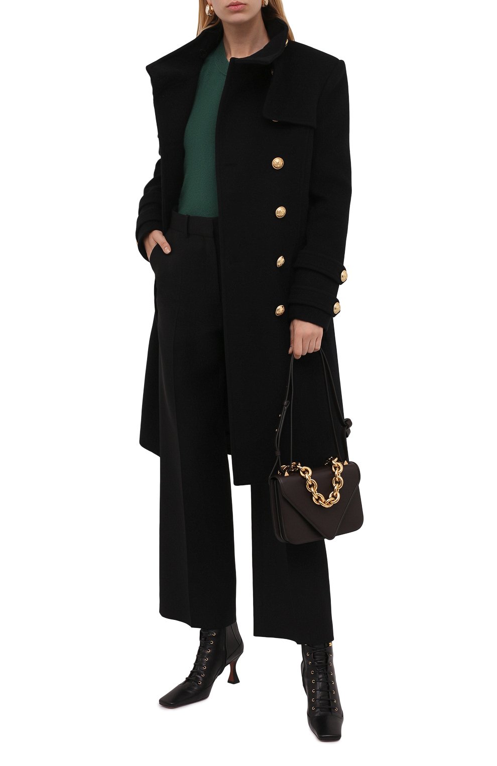 Женское пальто из шерсти и кашемира BALMAIN черного цвета, арт. WF1UC000/W006 | Фото 2 (Материал внешний: Шерсть; Рукава: Длинные; Стили: Гламурный; Длина (верхняя одежда): До колена; Материал подклада: Вискоза; 1-2-бортные: Двубортные)