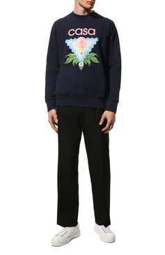Мужской хлопковый свитшот CASABLANCA темно-синего цвета, арт. MS22-JTP-001 DARK BLUE L00PBACK MEMPHIS IC0N | Фото 2 (Рукава: Длинные; Длина (для топов): Стандартные; Стили: Гранж; Принт: С принтом; Мужское Кросс-КТ: свитшот-одежда; Материал внешний: Хлопок)