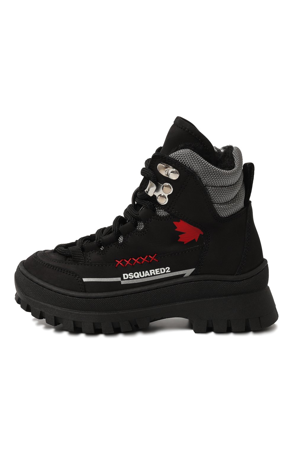 Детские кожаные ботинки DSQUARED2 черного цвета, арт. 75661/28-35 | Фото 2 (Кросс-КТ: хайкеры; Матери ал сплава: Проставлено; Нос: Не проставлено; Материал внутренний: Текстиль)