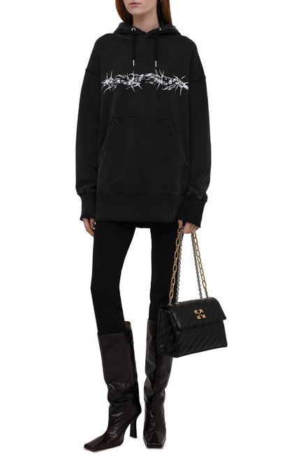 Женский хлопковое худи GIVENCHY черного цвета, арт. BMJ0D53Y69 | Фото 2 (Материал внешний: Хлопок; Рукава: Длинные; Принт: С принтом; Стили: Спорт-шик; Длина (для топов): Удлиненные; Женское Кросс-КТ: Худи-одежда)