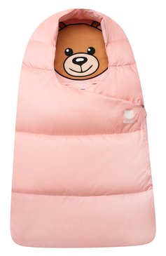 Детский пуховый конверт MOSCHINO розового цвета, арт. MME00D/L3A22 | Фото 1 (Тематический товар: Teddy Bear; Материал: Текстиль, Синтетический материал)