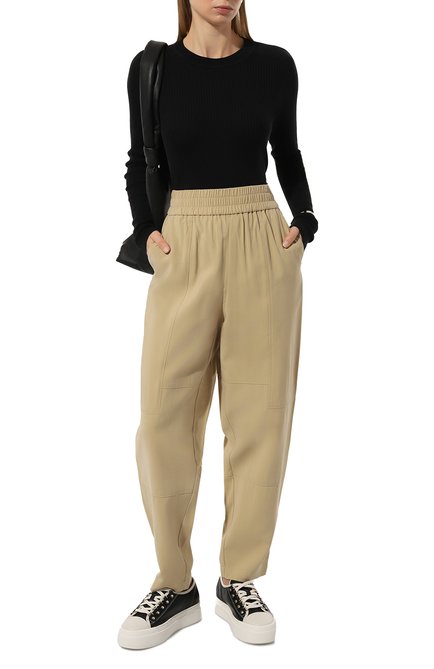 Женские брюки из вискозы BOSS бежевого цвета, арт. 50506715 | Фото 2 (Материал внешний: Вискоза; Материал сплава: Проставлено; Длина (брюки, джинсы): Стандартные; Драгоценные камни: Проставлено)