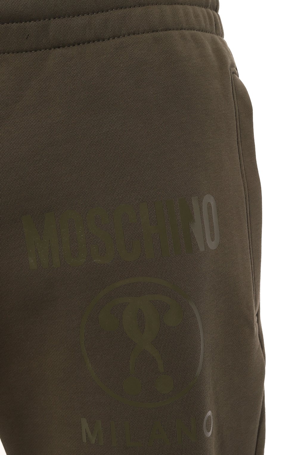 Мужские хлопковые джоггеры MOSCHINO зеленого цвета, арт. A0301/7028 | Фото 5 (Длина (брюки, джинсы): Стандартные; Материал сплава: Проставлено; Стили: Милитари, Спорт-шик; Материал внешний: Хлопок; Драгоценные камни: Проставлено; Силуэт М (брюки): Джоггеры)