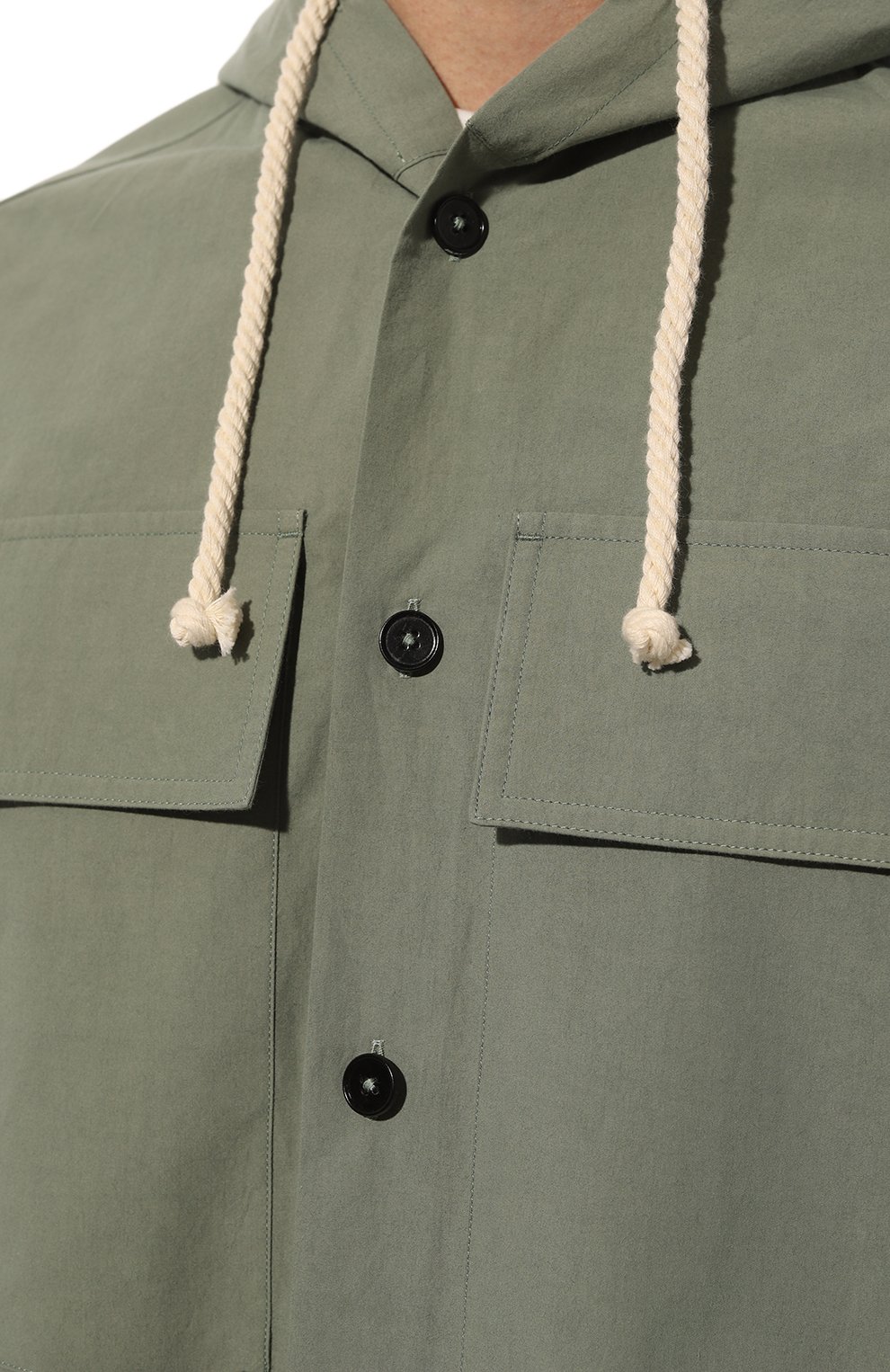Мужская хлопковая рубашка JIL SANDER зеленого цвета, арт. J47DL0107/J45127 | Фото 5 (Воротник: С капюшоном; Рукава: Длинные; Случай: Повседневный; Длина (для топов): Стандартные; Материал сплава: Проставлено; Материал внешний: Хлопок; Манжеты: Без застежки; Принт: Однотонные; Драгоценные камни: Проставлено)