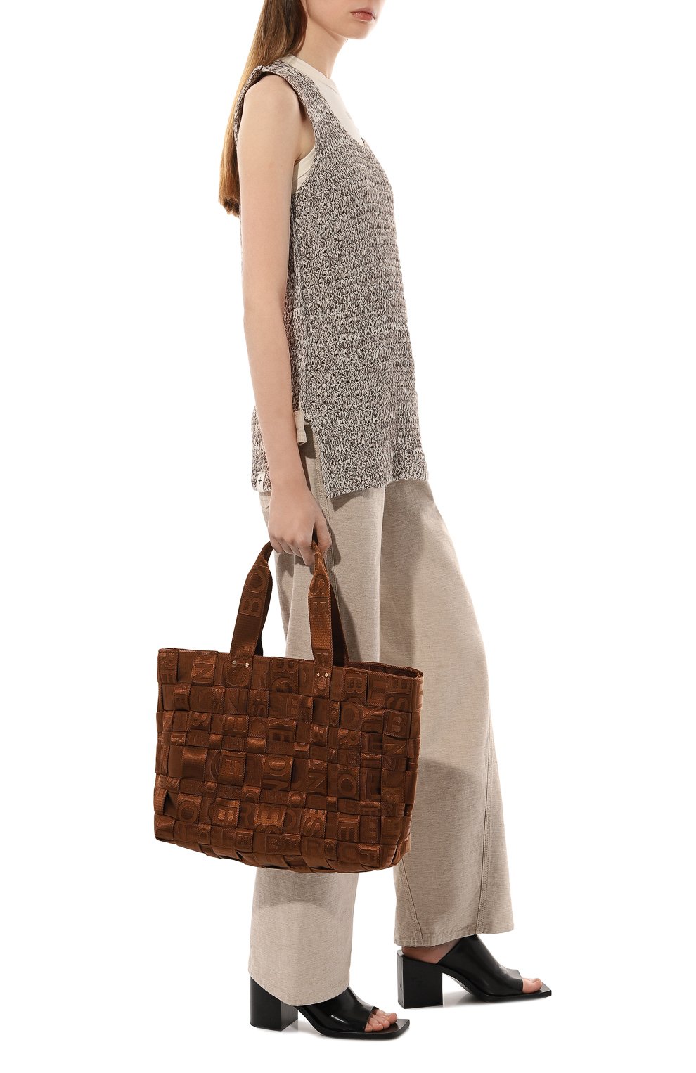 Женский сумка-тоут strapcycle large BORBONESE коричневого цвета, арт. 924522 | Фото 7 (Сумки-технические: Сумки-шопперы; Материал: Текстиль; Размер: large)
