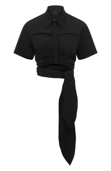 Женская хлопковая рубашка PINKO черного цвета, арт. 103144-A19U | Фото 1 (Рукава: Короткие; Драгоценные камни: Проставлено; Материал внешний: Хлопок; Материал сплава: Проставлено; Длина (для топов): Укороченные)