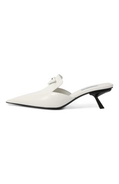 Женские кожаные мюли PRADA белого цвета, арт. 1D897M-055-F0009-055 | Фото 4 (Каблук высота: Средний; Каблук тип: Фигурный; Подошва: Плоская)