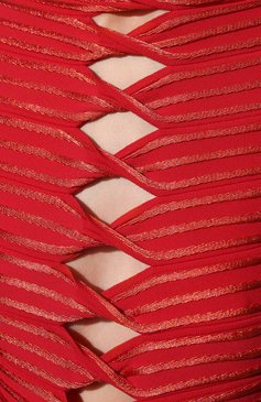 Женский пуловер GIORGIO ARMANI красного цвета, арт. 3LAM11/AM43Z | Фото 5 (Рукава: Длинные; Материал внешний: Синтетический материал, Вискоза; Длина (для топов): Стандартные; Региональные ограничения белый список (Axapta Mercury): RU; Мате�риал сплава: Проставлено; Женское Кросс-КТ: Пуловер-одежда; Драгоценные камни: Проставлено; Стили: Романтичный)