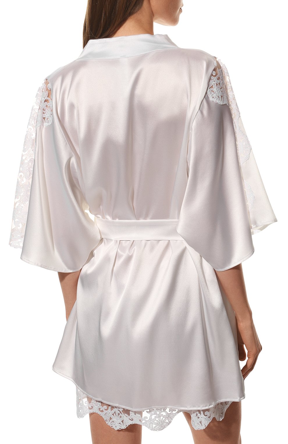 Женский шелковый халат FLEUR OF ENGLAND белого цвета, арт. FT1870 | Фото 4 (Материал внешний: Шелк)