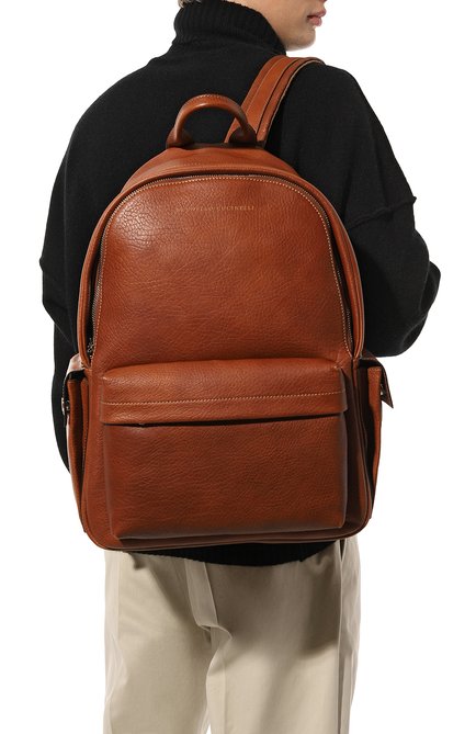 Мужской кожаный рюкзак BRUNELLO CUCINELLI коричневого цвета, арт. MBZIU243 | Фото 2 (Материал: Натуральная кожа; Статус проверки: Проверена категория; Размер: large; Стили: Классический)
