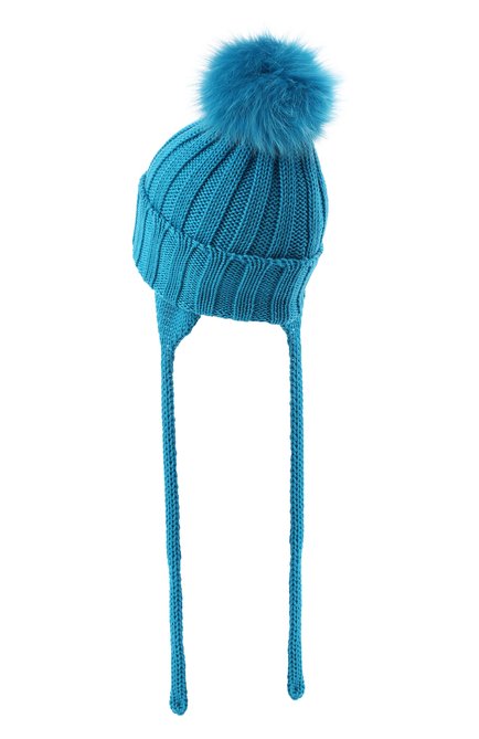 Детского шерстяная шапка с меховым помпоном CATYA голубого цвета, арт. 024636/A | Фото 2 (Материал: Шерсть, Текстиль; Региональные ограничения белый список (Axapta Mercury): RU)