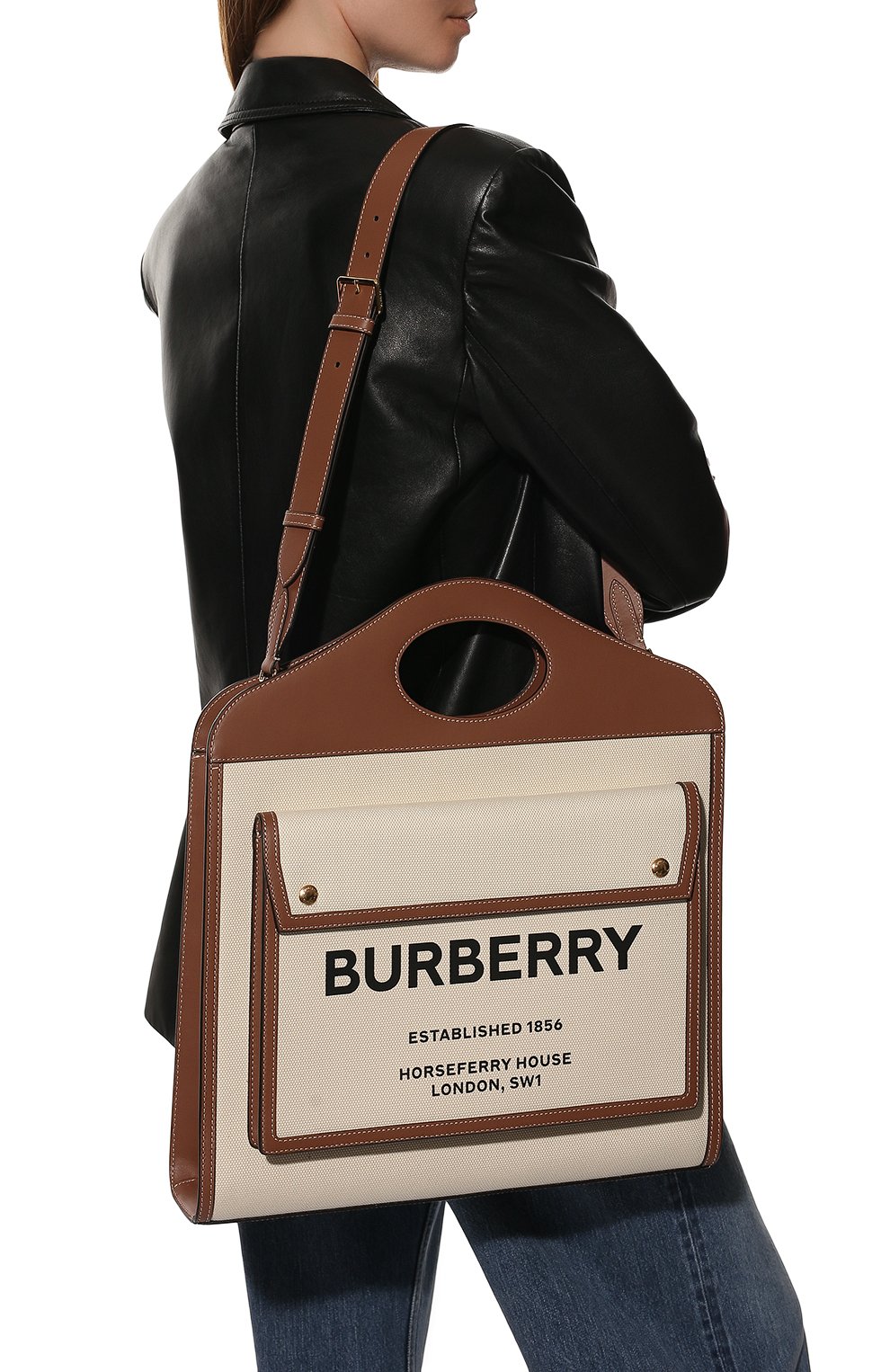 Женская сумка pocket BURBERRY бежевого цвета, арт. 8039362 | Фото 6 (Сумки-технические: Сумки top-handle; Материал: Текстиль; Размер: large)