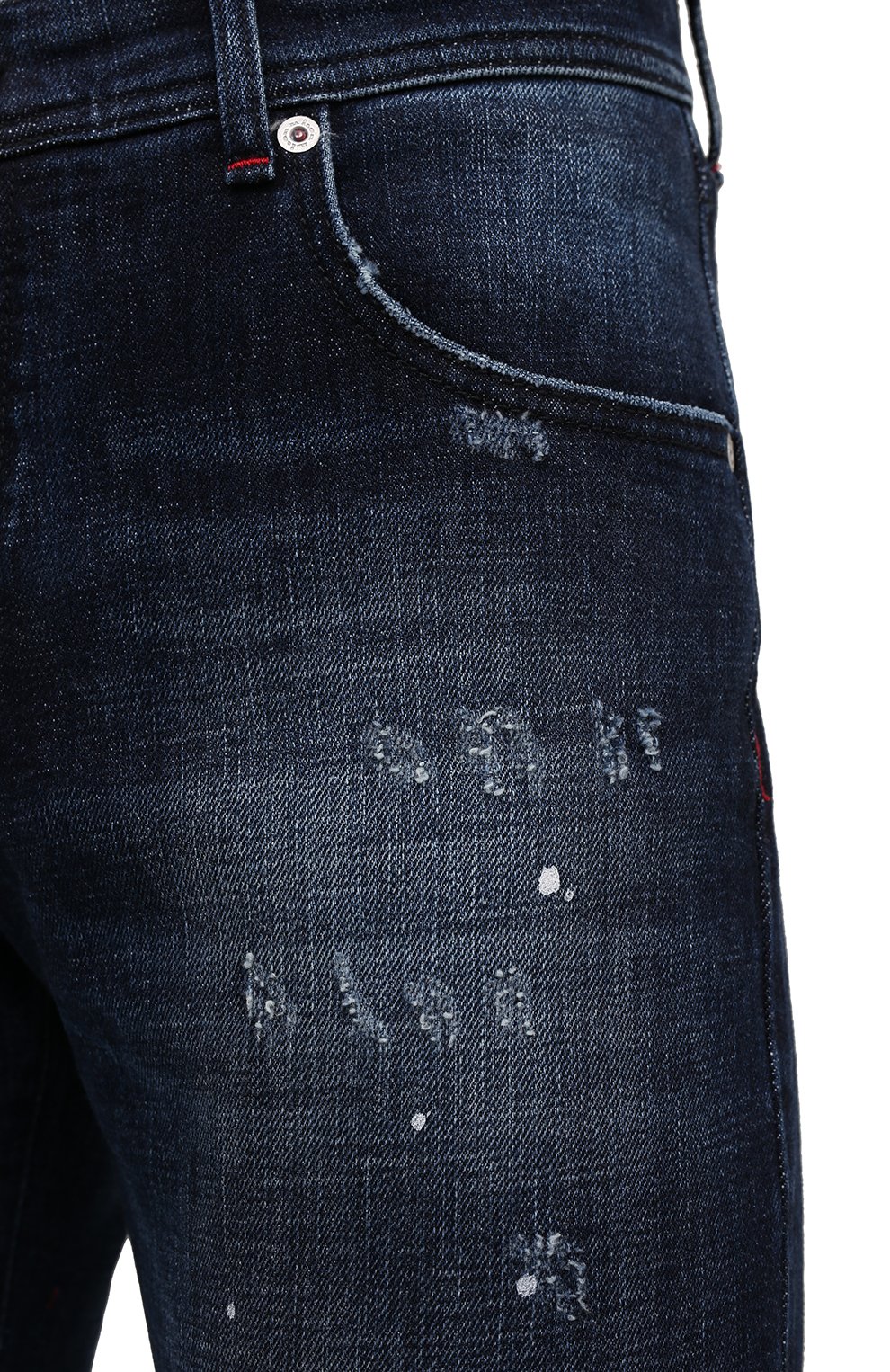 Мужские джинсы KITON темно-синего цвета, арт. UPNJS/J0356A | Фото 5 (Силуэт М (брюки): Прямые; Кросс-КТ: Деним; Длина (брюки, джинсы): Стандартные; Материал сплава: Проставлено; Материал внешний: Хлопок; Детали: Потертости; Драгоценные камни: Проставлено; Стили: Кэжуэл)