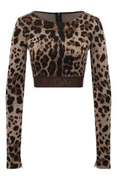 Женский топ DOLCE & GABBANA леопардового цвета, арт. F778LT/FJGAS | Фото 1 (Рукава: Длинные; Стили: Гламурный; Материал внешний: Синтетический материал, Вискоза; Материал сплава: Проставлено; Драгоценные камни: Проставлено; Длина (для топов): Укороченные)