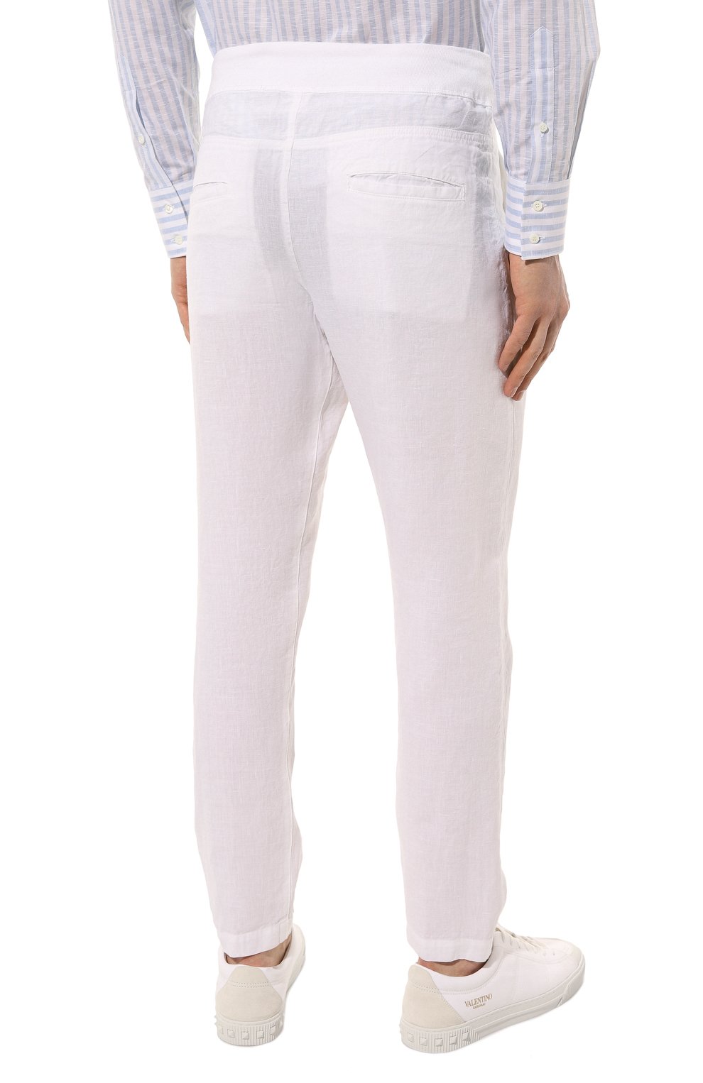 Мужские льняные брюки 120% LINO белого цвета, арт. Y0M2131/0000253/000 | Фото 4 (Длина (брюки, джинсы): Стандартные; Случай: Повседневный; Материал внешний: Лен; Стили: Кэжуэл)