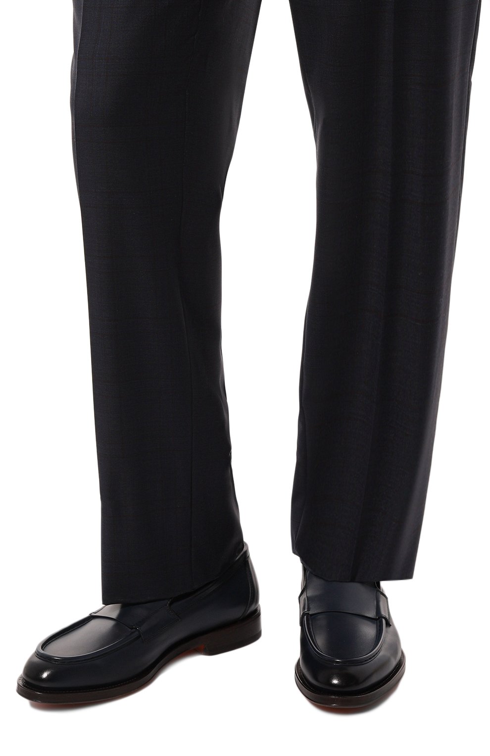 Мужские кожаные лоферы SANTONI темно-синего цвета, арт. MCCG18357PD5SGFRN01 | Фото 3 (Материал внутренний: Натуральная кожа; Стили: Классический)