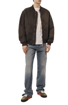 Мужские кожаные кеды vulcanized OFF-WHITE хаки цвета, арт. OMIA085F22LEA0025656 | Фото 2 (Стили: Классический; Материал утеплителя: Без утеплителя; Материал внутренний: Текстиль; Подошва: Массивная)