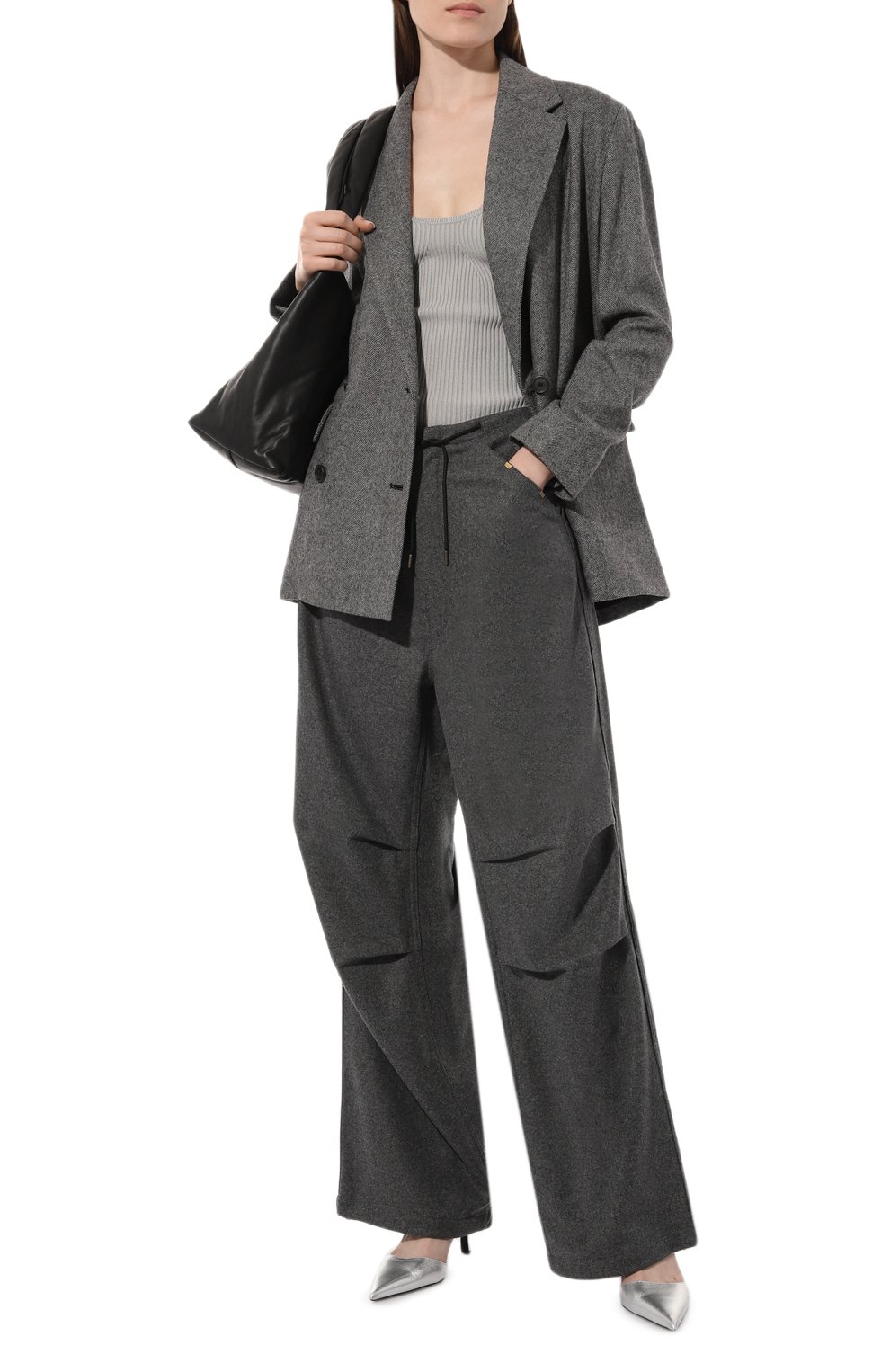 Женские шерстяные брюки DARKPARK серого цвета, арт. WTR02/FAW02 | Фото 2 (Силуэт Ж (брюки и джинсы): Широкие; Материал внешний: Шерсть; Длина (брюки, джинсы): Стандартные; Женское Кросс-КТ: Брюки-одежда; Материал сплава: Проставлено; Стили: Спорт-шик; Драгоценные камни: Проставлено; Материал подклада: Хлопок)