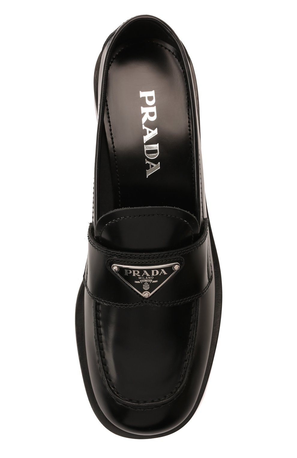 Женские кожаные лоферы  PRADA черного цвета, арт. 1D238M-055-F0002-020 | Фото 6 (Каблук высота: Низкий; Подошва: Плоская)