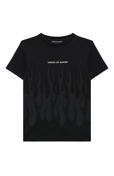 Детская хлопковая футболка VISION OF SUPER черного цвета, арт. TSV4304J | Фото 1 (Материал внешний: Хлопок; Материал сплава: Проставлено; Драгоценные камни: Проставлено; Рукава: Короткие)