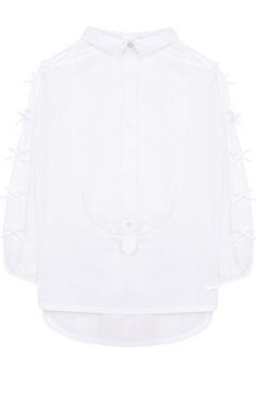 Детское хлопковая блуза прямого кроя с бантами BURBERRY белого цвета, арт. 4063132 | Фото 1 (Рукава: Длинные; Случай: Повседневный; Материал внешний: Хлопок; Статус проверки: Проверено, Проверена категория)