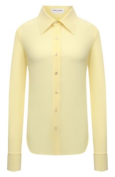 Женская шелковая рубашка SAINT LAURENT  цвета, арт. 663493/Y100W | Фото 1 (Материал внешний: Шелк; Рукава: Длинные; Принт: Без принта; Женское Кросс-КТ: Рубашка-одежда; Длина (для топов): Стандартные; Стили: Классический, Кэжуэл)